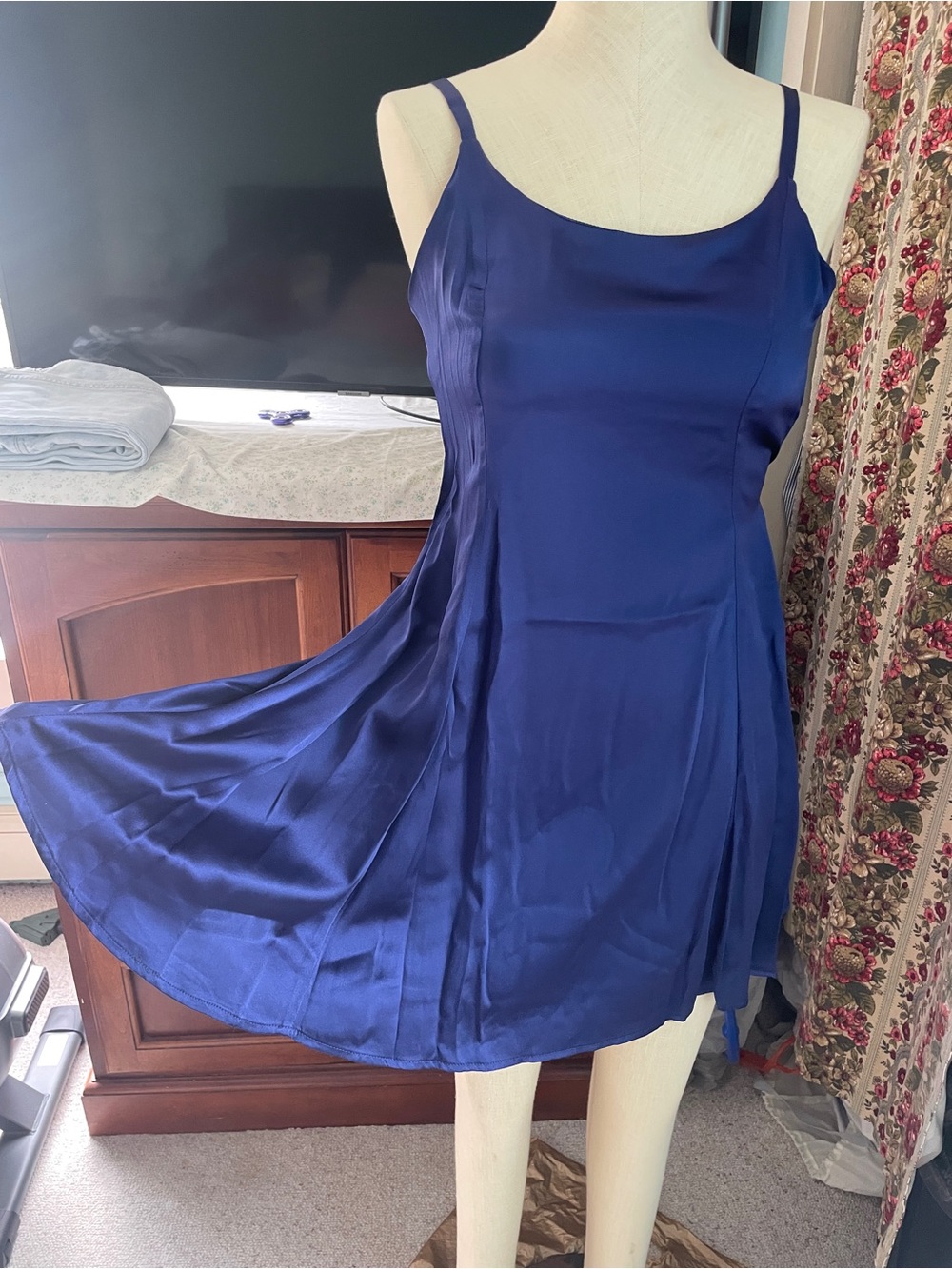 NWOT 100% Silk Navy Royal Blue Satin Slip Dress XXS
